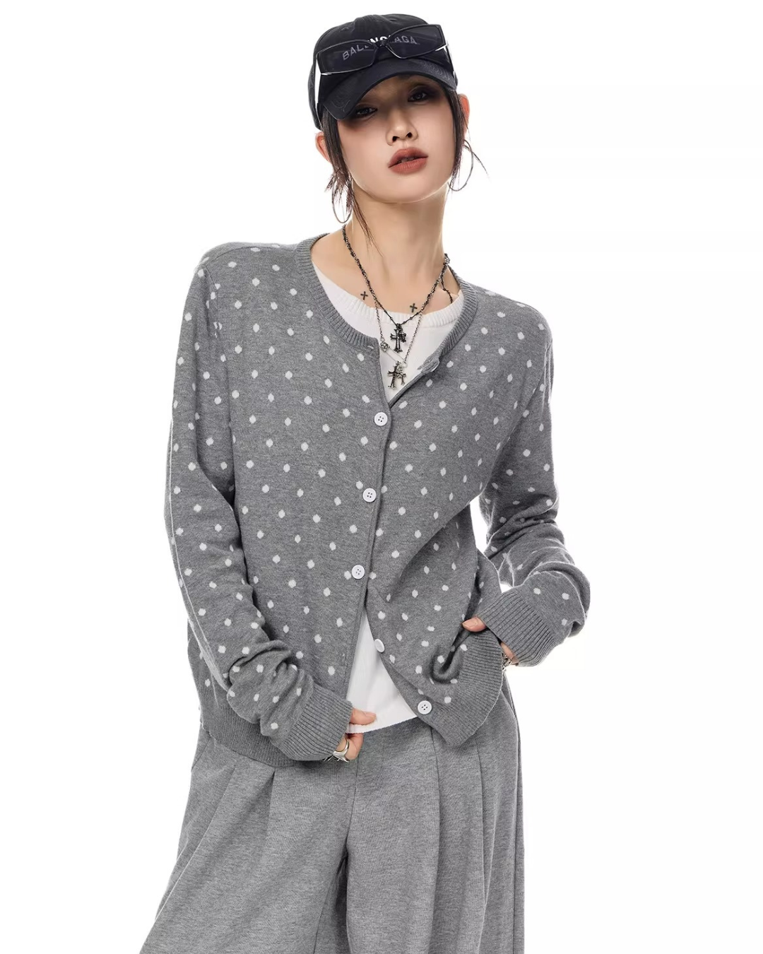 Polka Dot Slim Button Cardigan