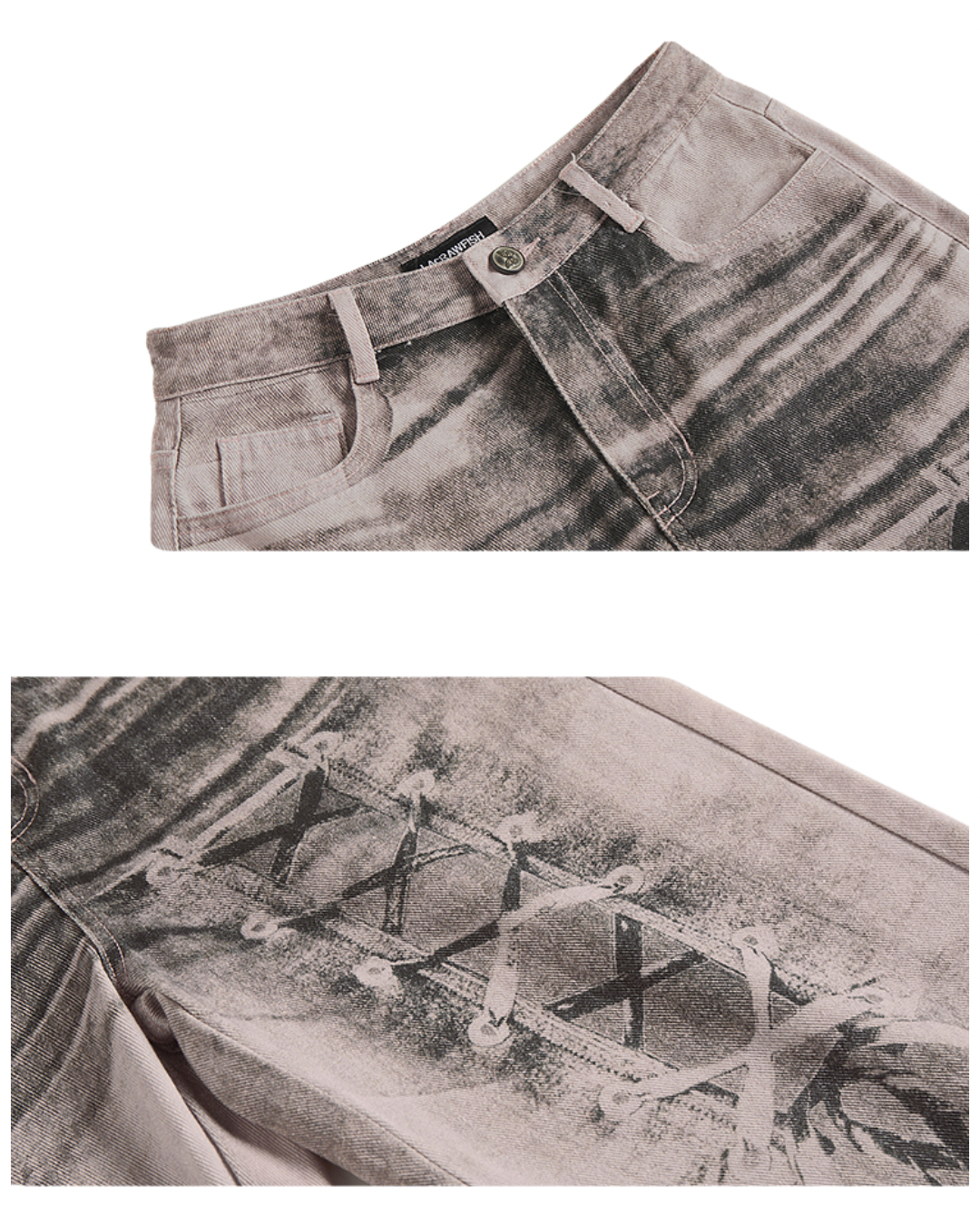 Lace-Up Printed Wide Jeans