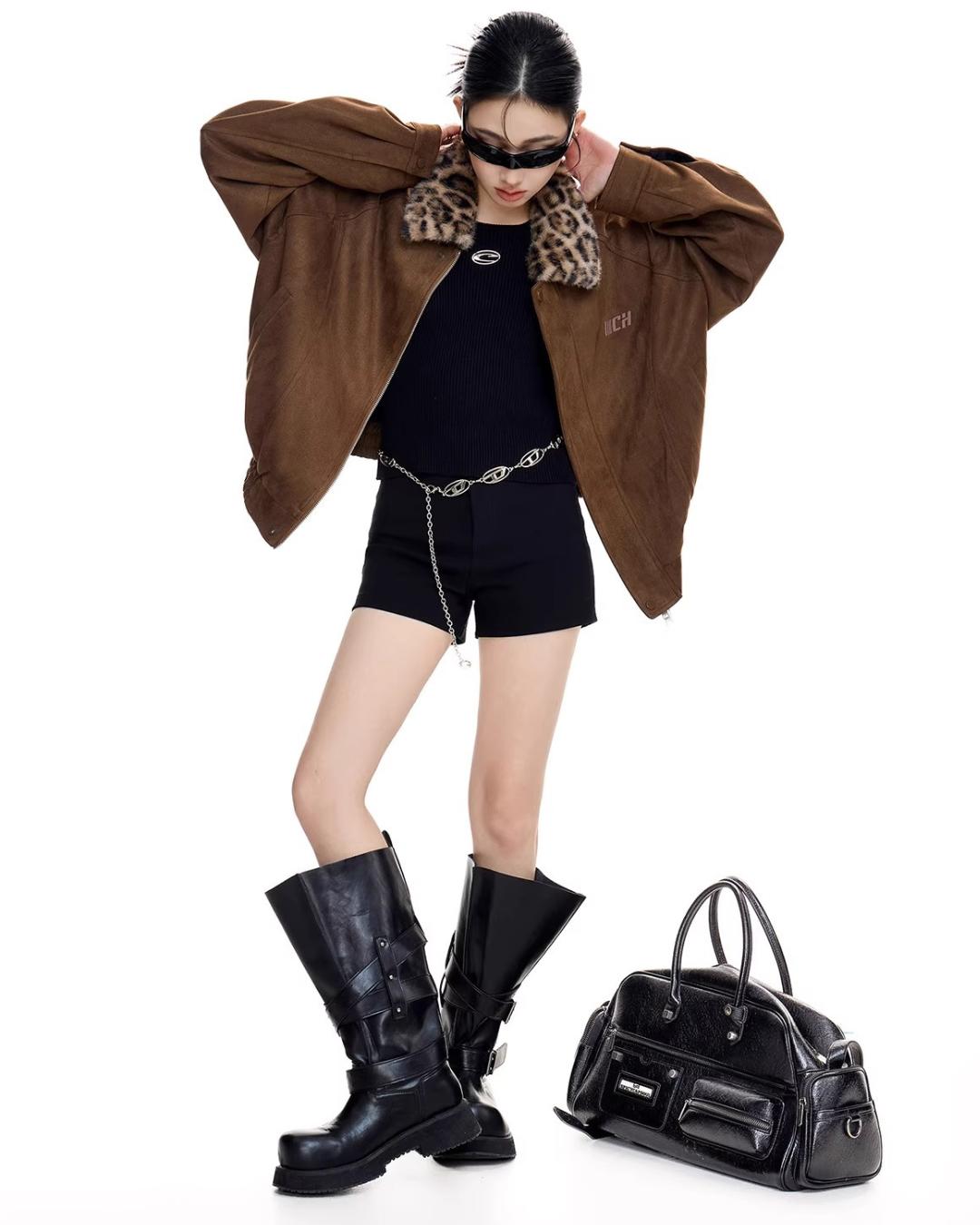 Leopard Collar Suede Jacket