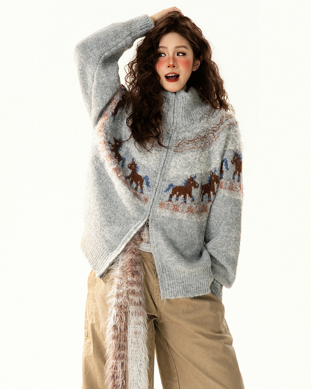 Horse Fair Isle Zip Knit