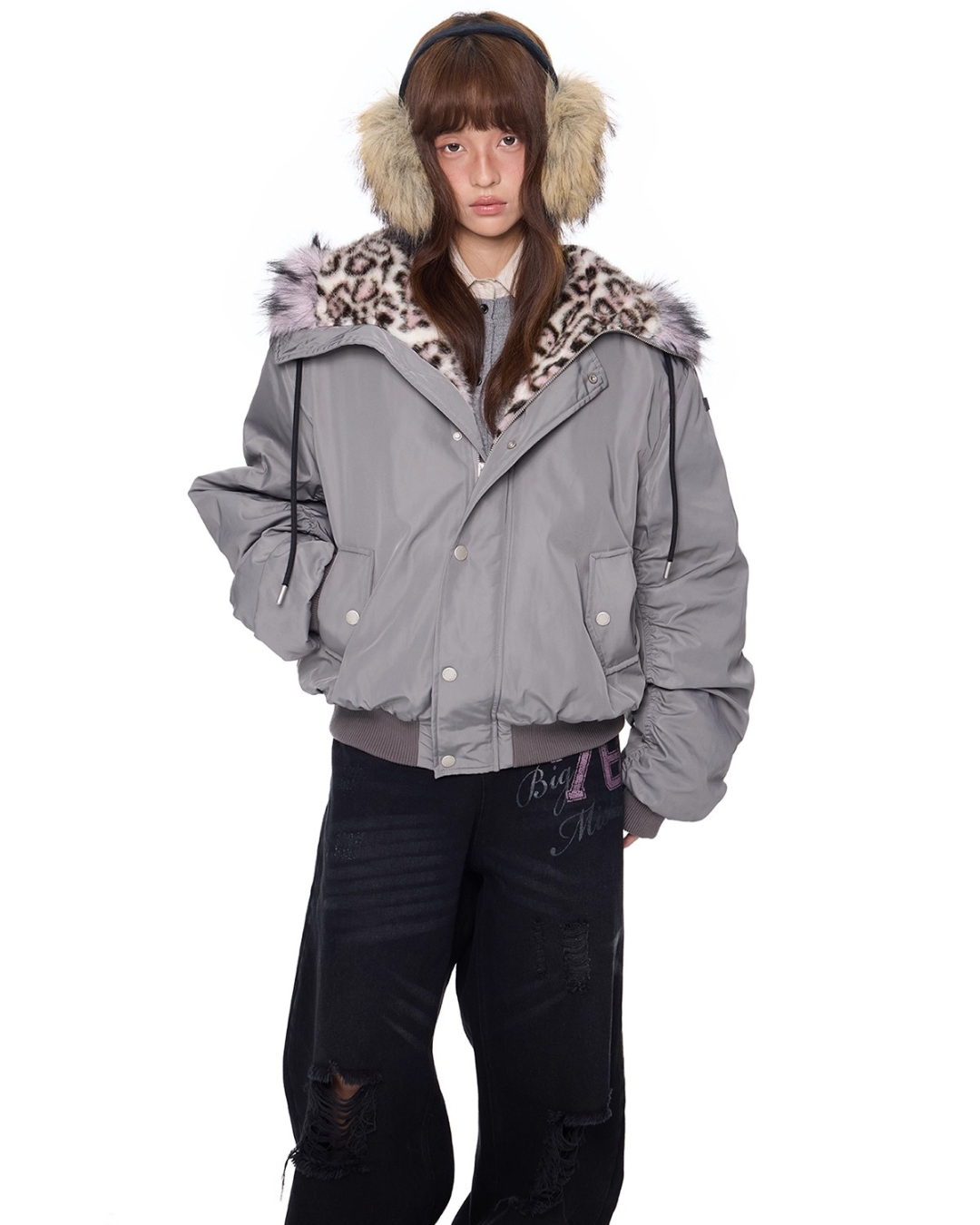 Leopard Fur Trim Hoodie