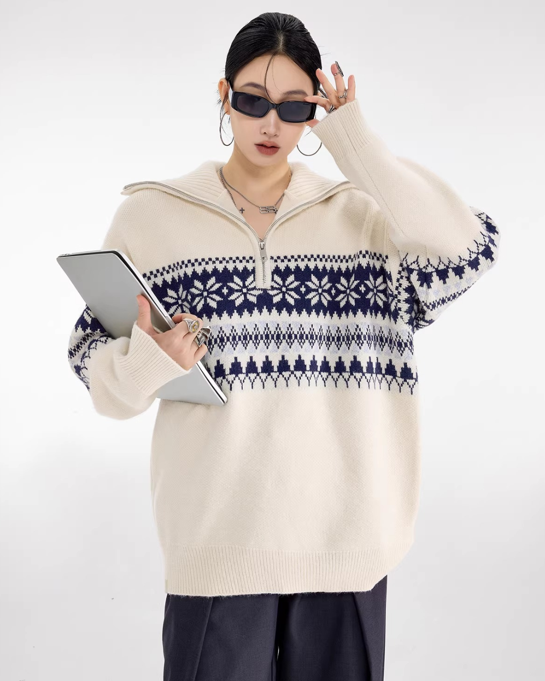 Nordic Snowflake Half-Zip Sweater