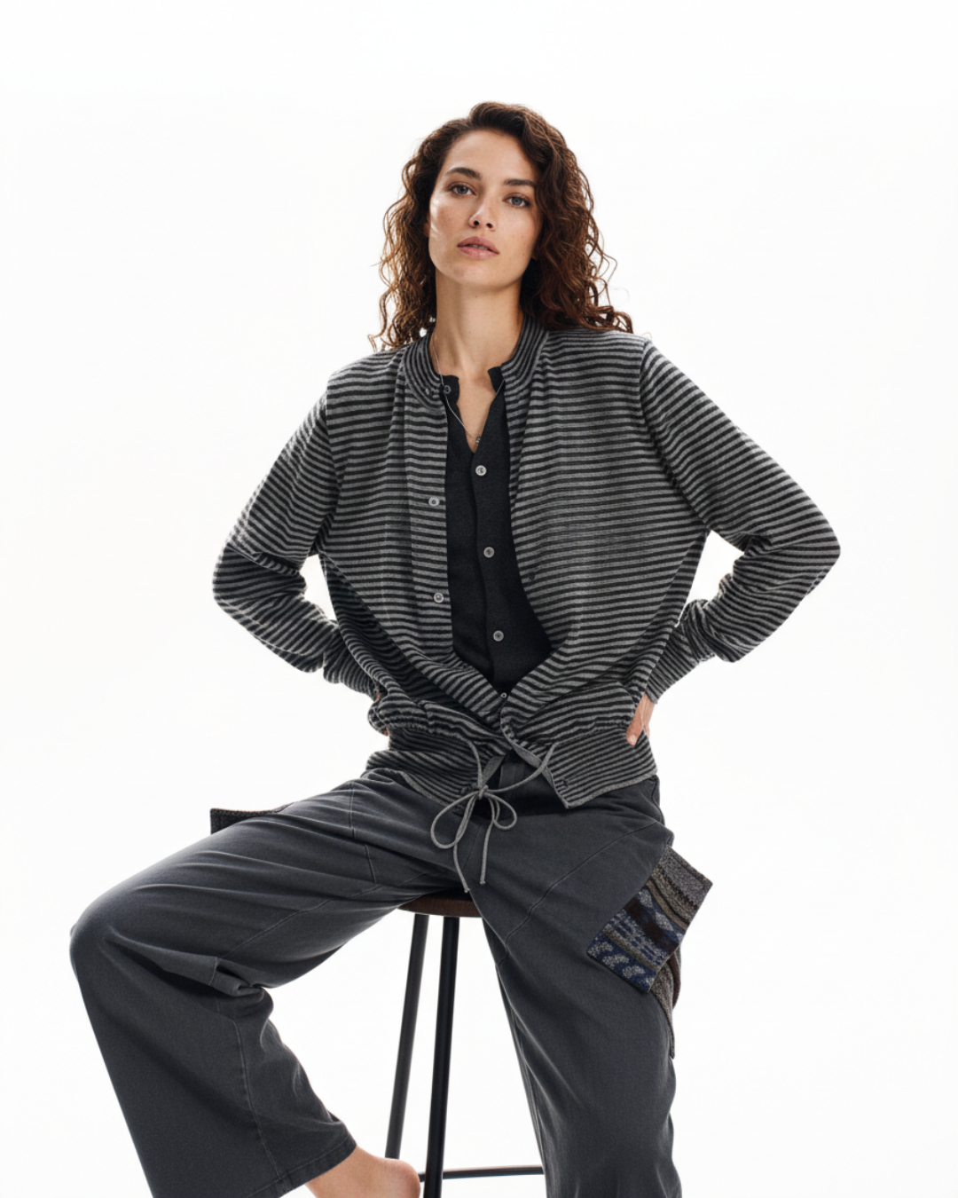 Button-Up Mixed Texture Top