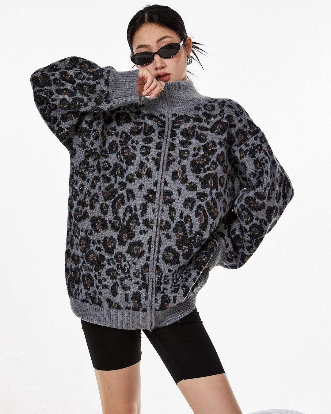 Leopardish Knit Zip Jacket