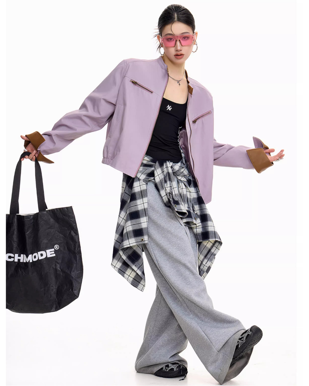 Contrast Lining Moto Jacket