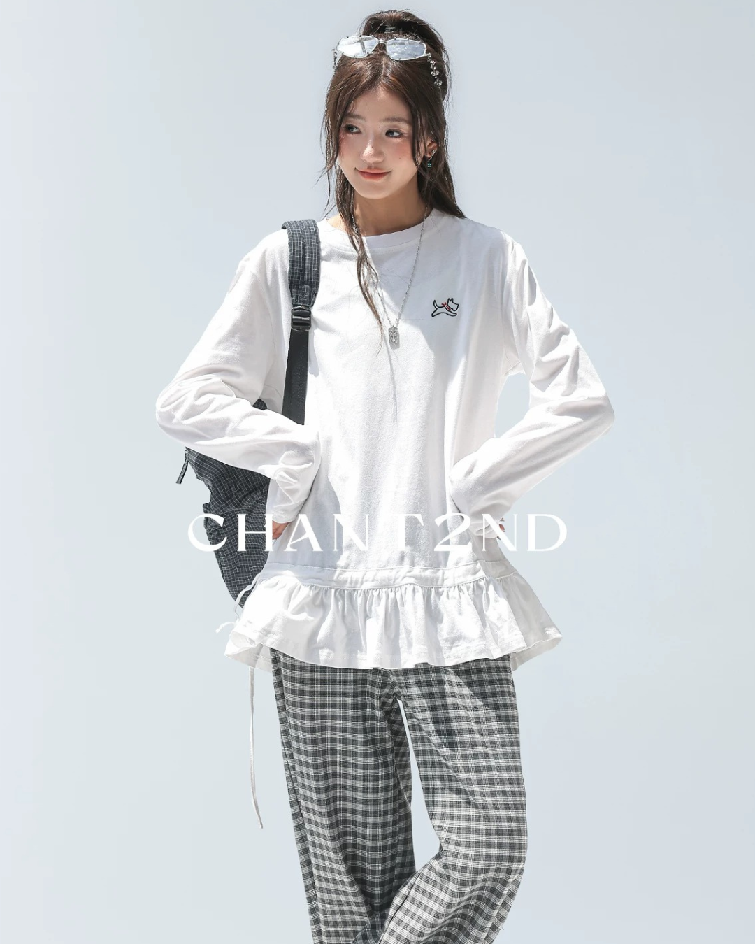 Dog Embroidery Ruffle Tee