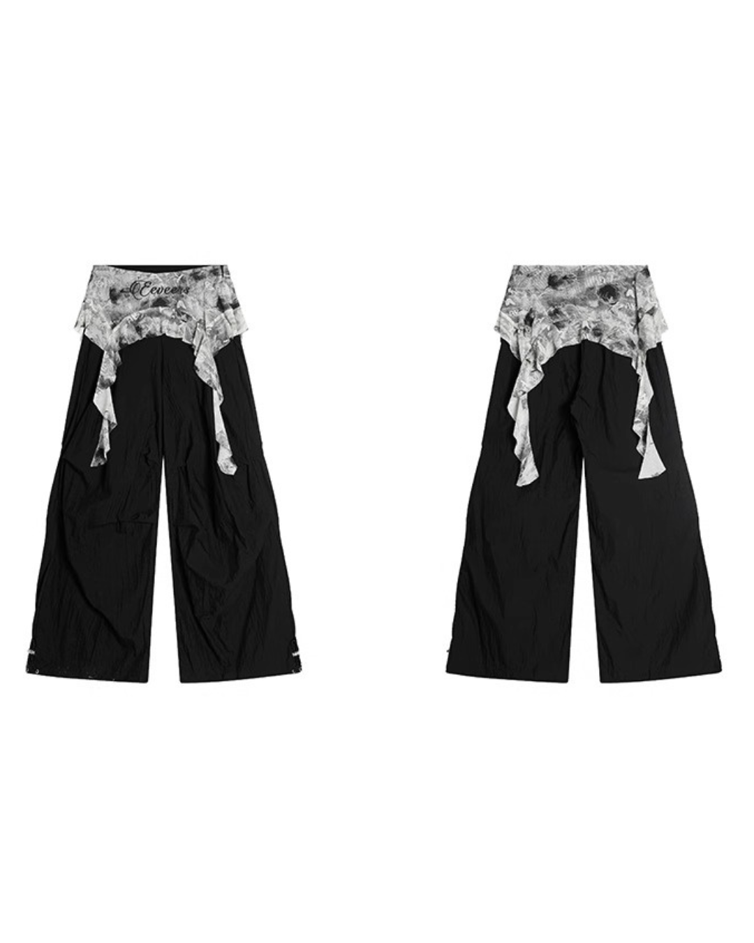 Double Layer Waist Marble Frill Pants