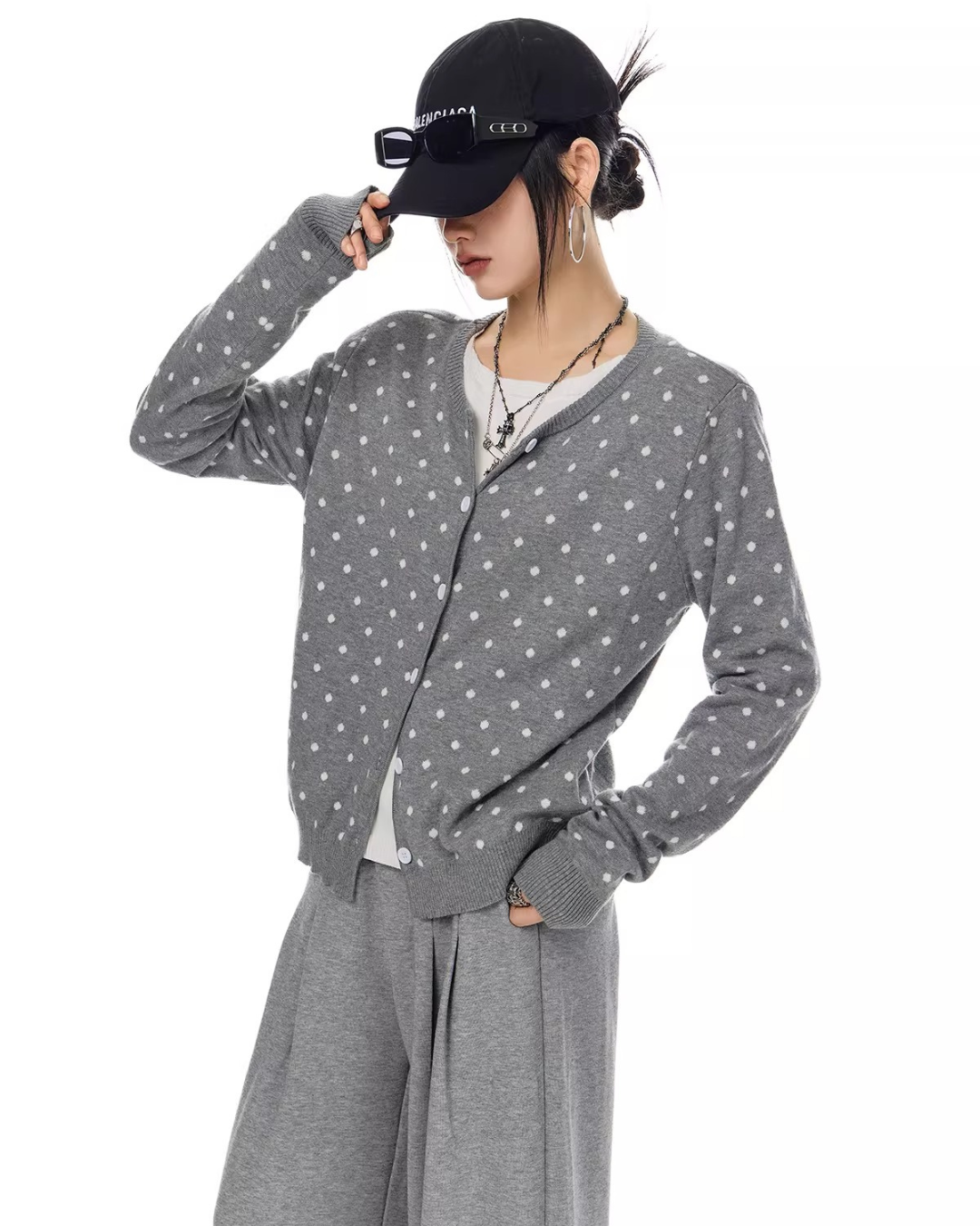 Polka Dot Slim Button Cardigan