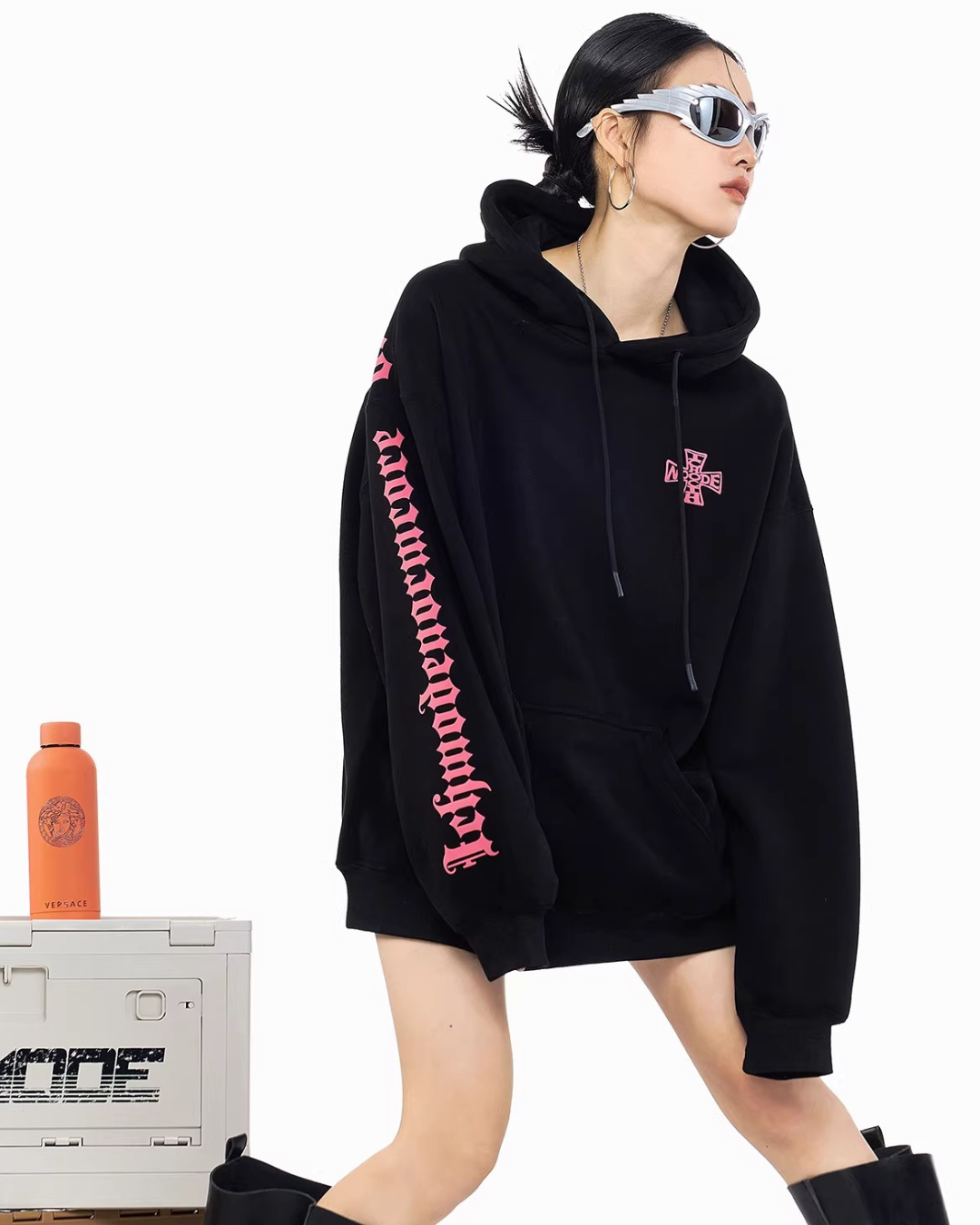Sleeve Script Graphic Oversized Hoodie