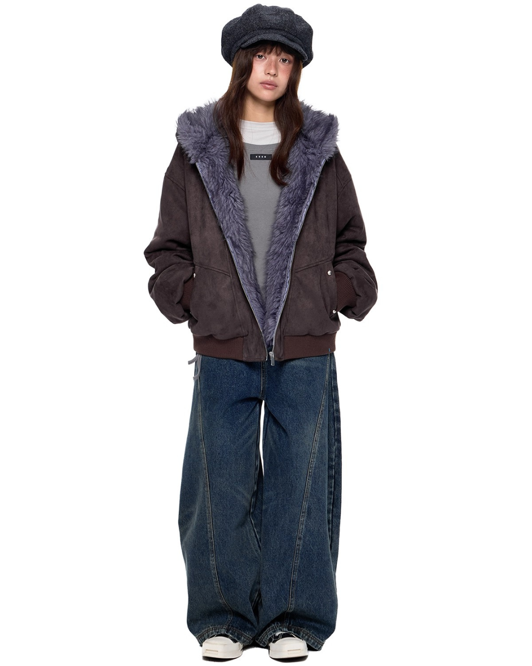 Faux Fur Suede Zip Jacket