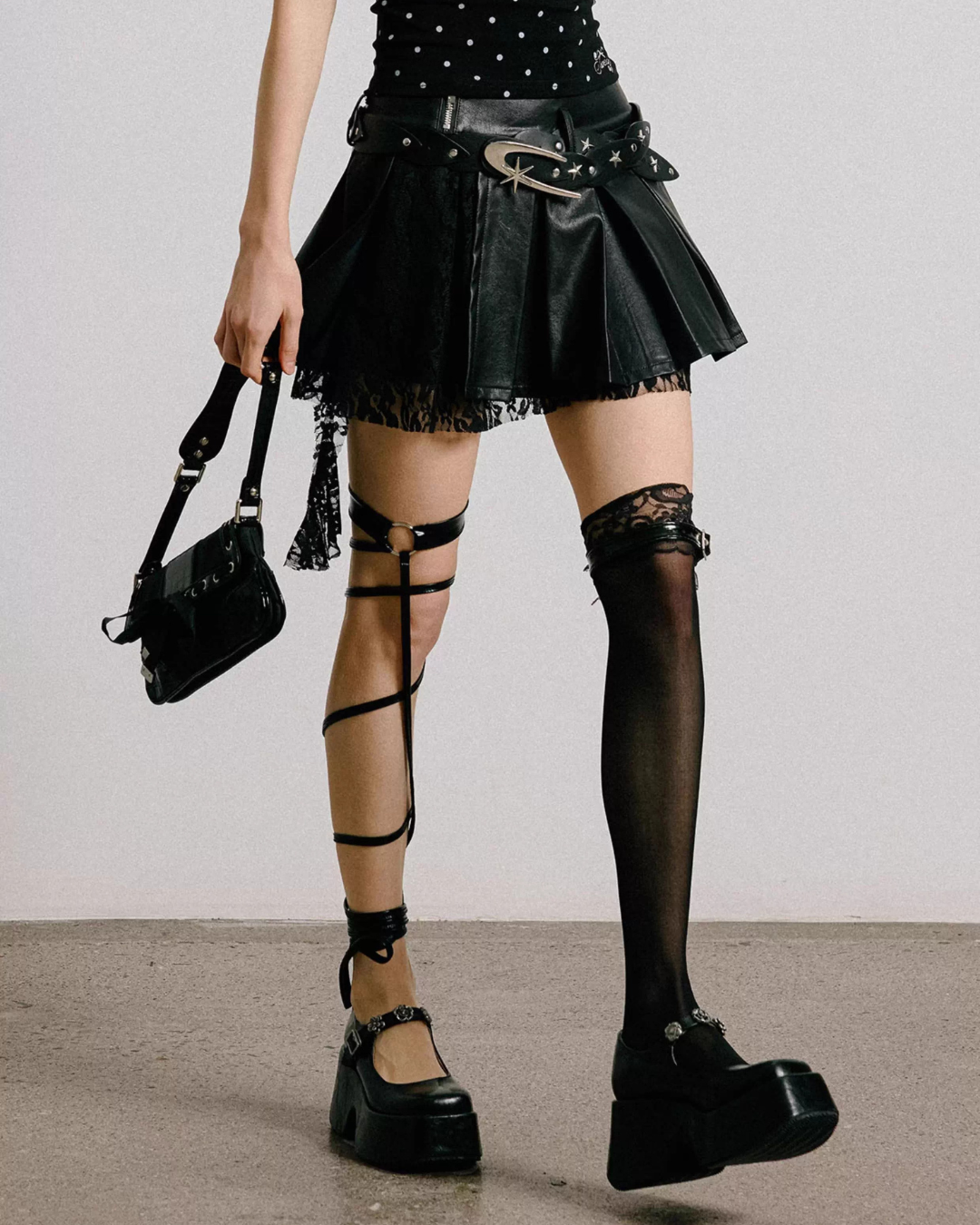 Vegan Leather Pleats Mini Skirt