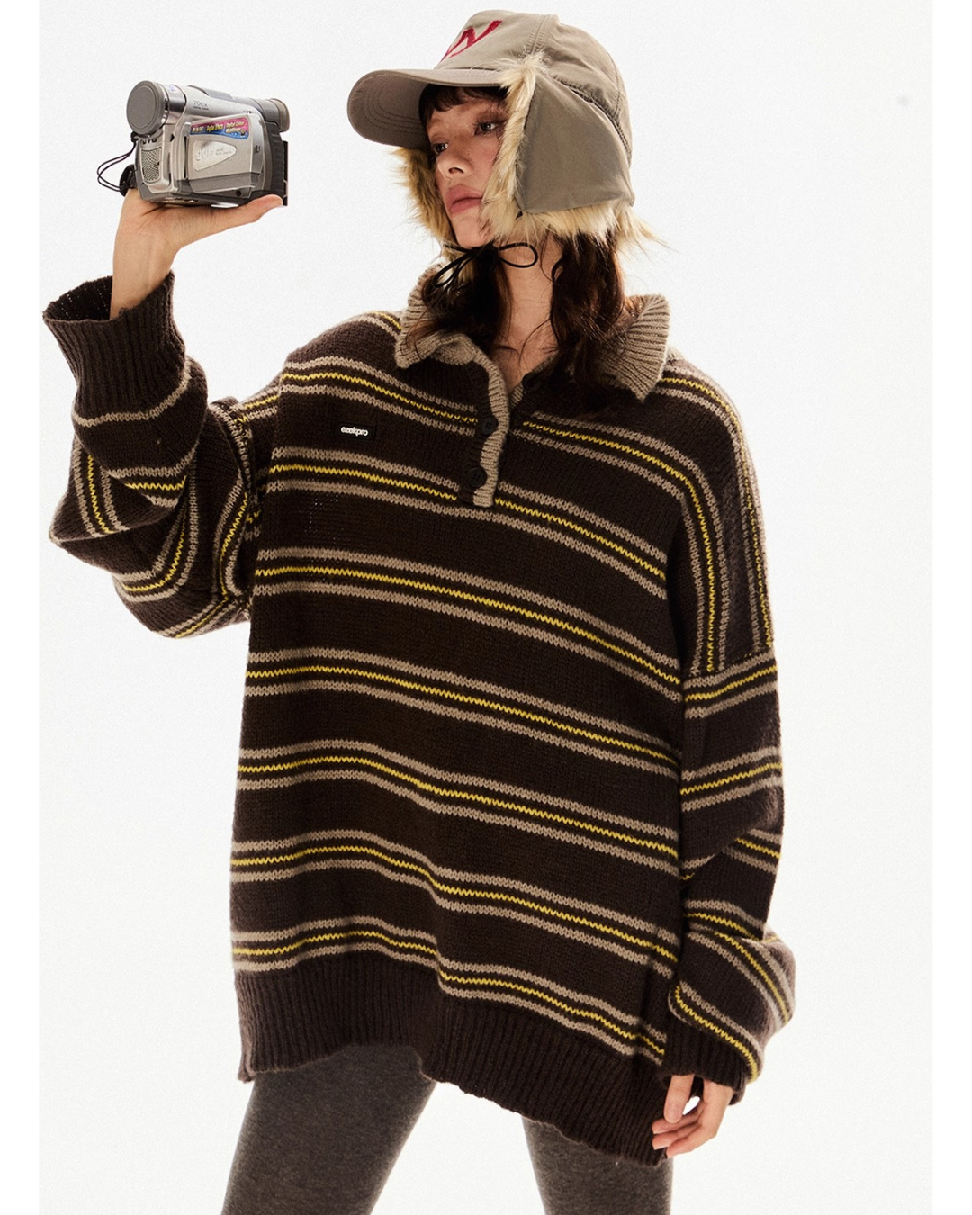 Stripe Knit Polo Sweater