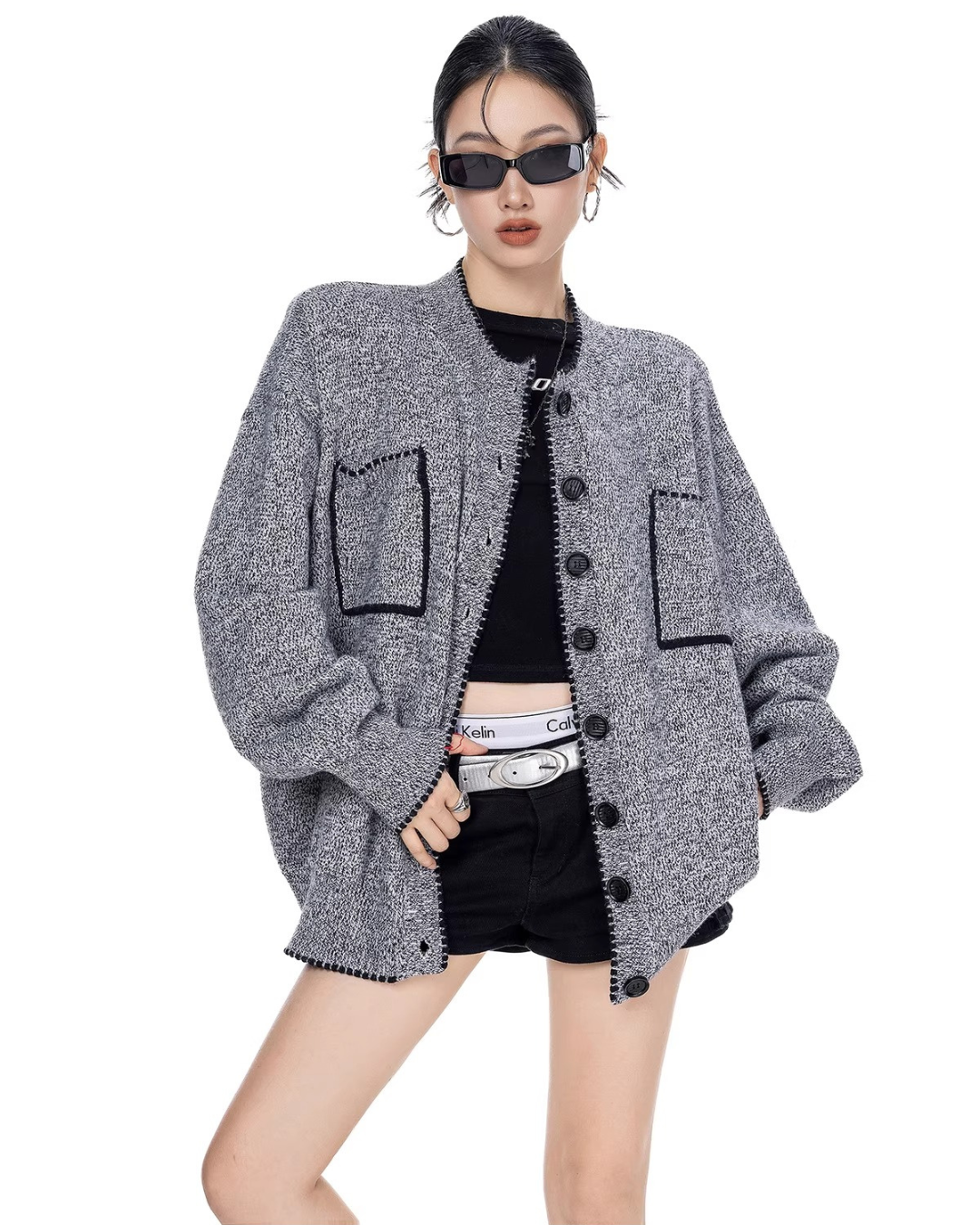 Contrast Stitch Knit Cardigan