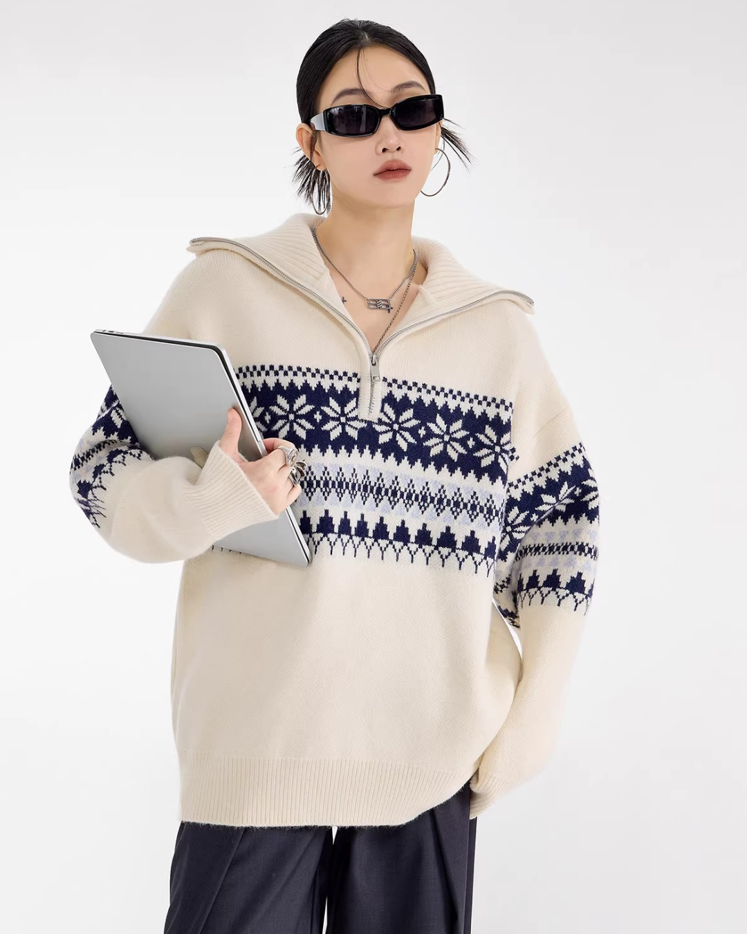 Nordic Snowflake Half-Zip Sweater