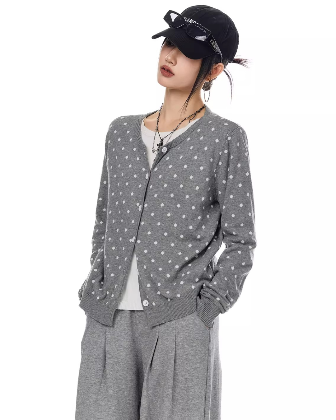 Polka Dot Slim Button Cardigan