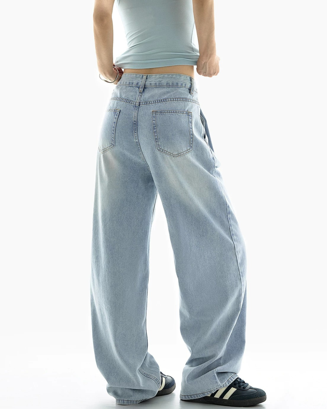 Faded Blue Baggy Wide Jeans