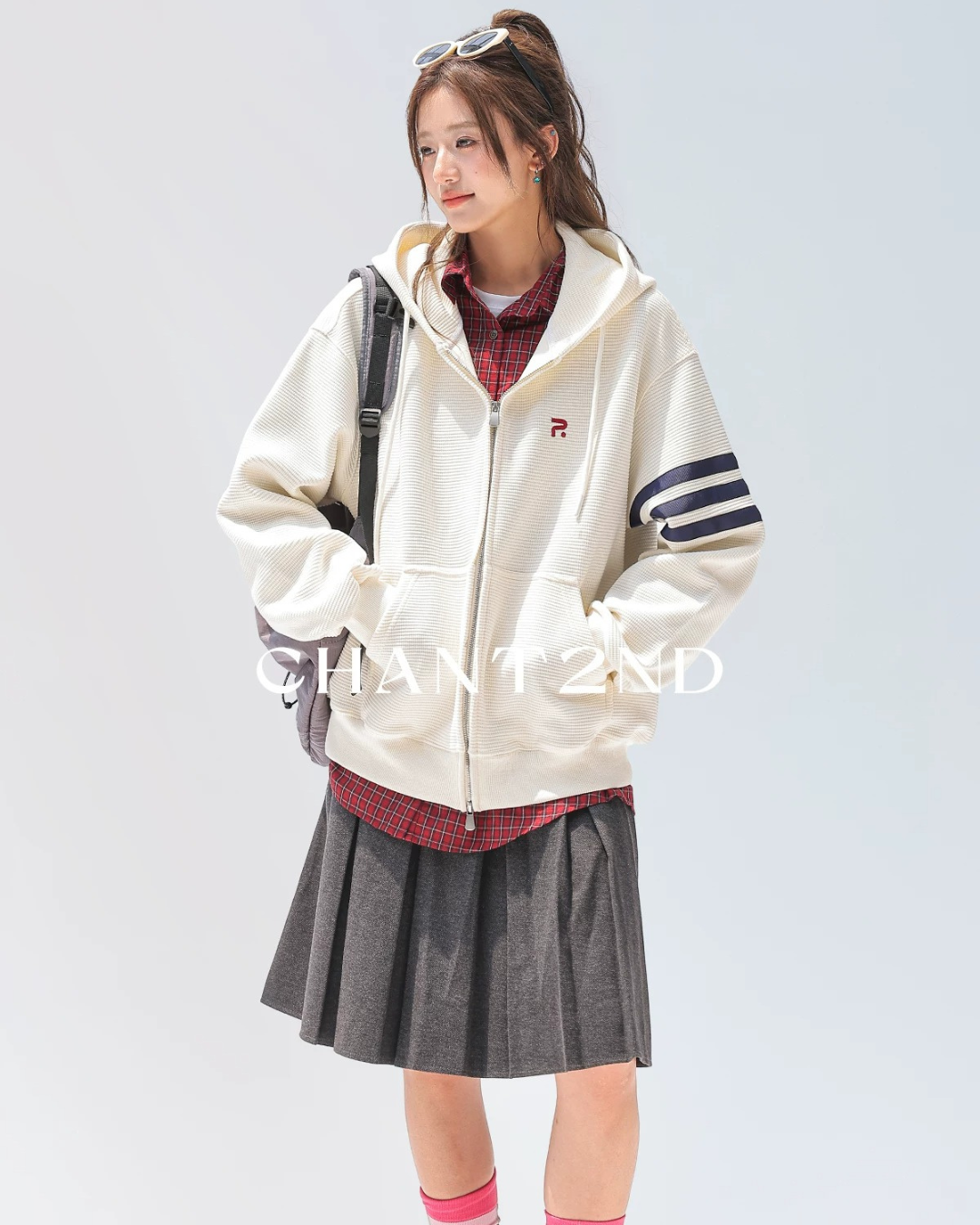 Waffle Stripe Zip-Up Hoodie
