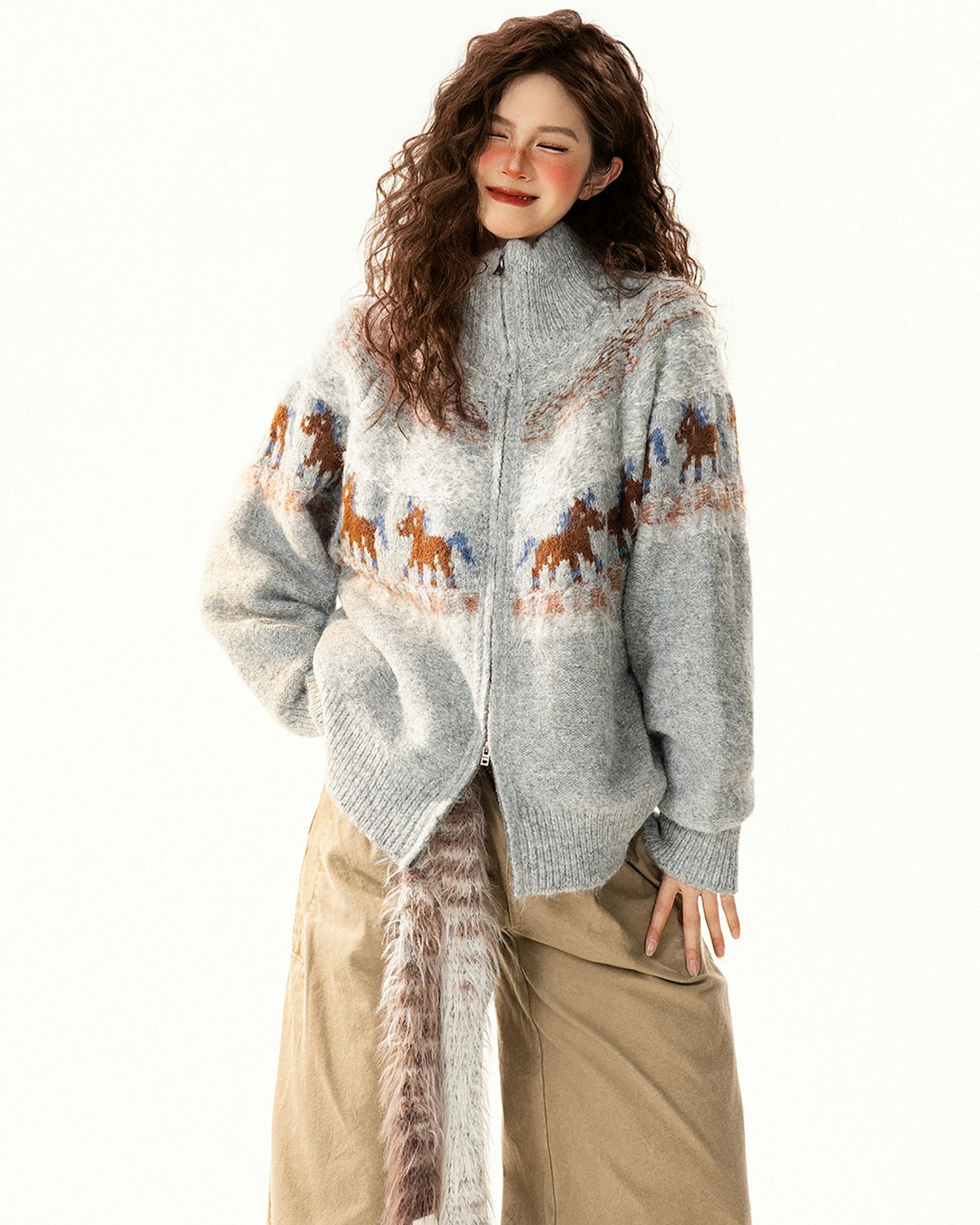 Horse Fair Isle Zip Knit