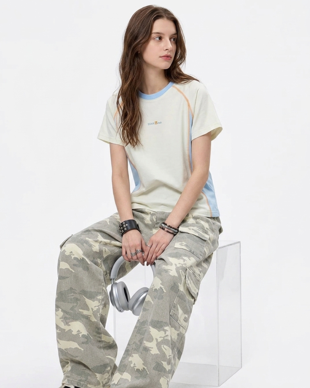 Seam Detail Raglan Color Block Tee