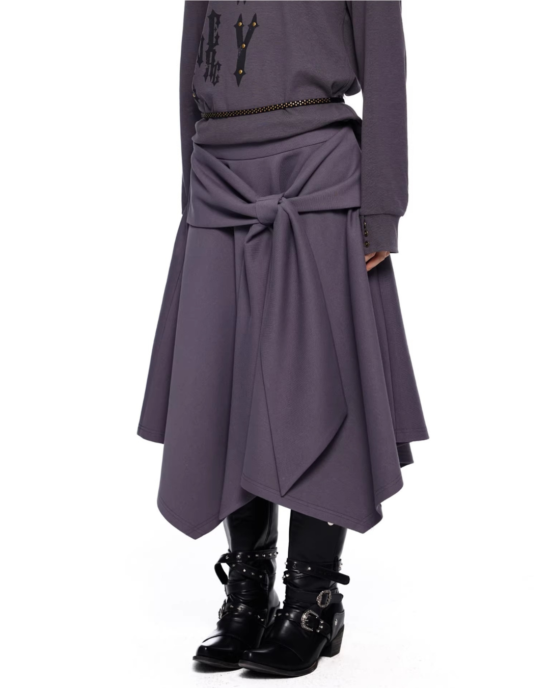 Asymmetric Zip Fleece Hoodie & Tied Drape Skirt