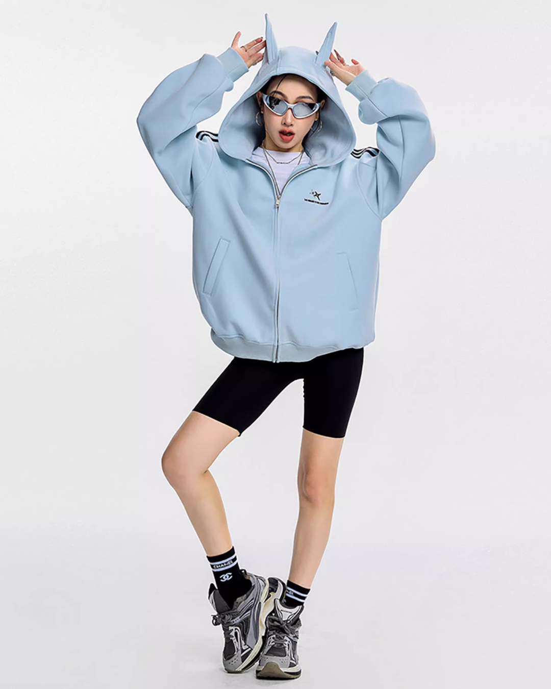 Cat Ear Line Track Zip Hoodie