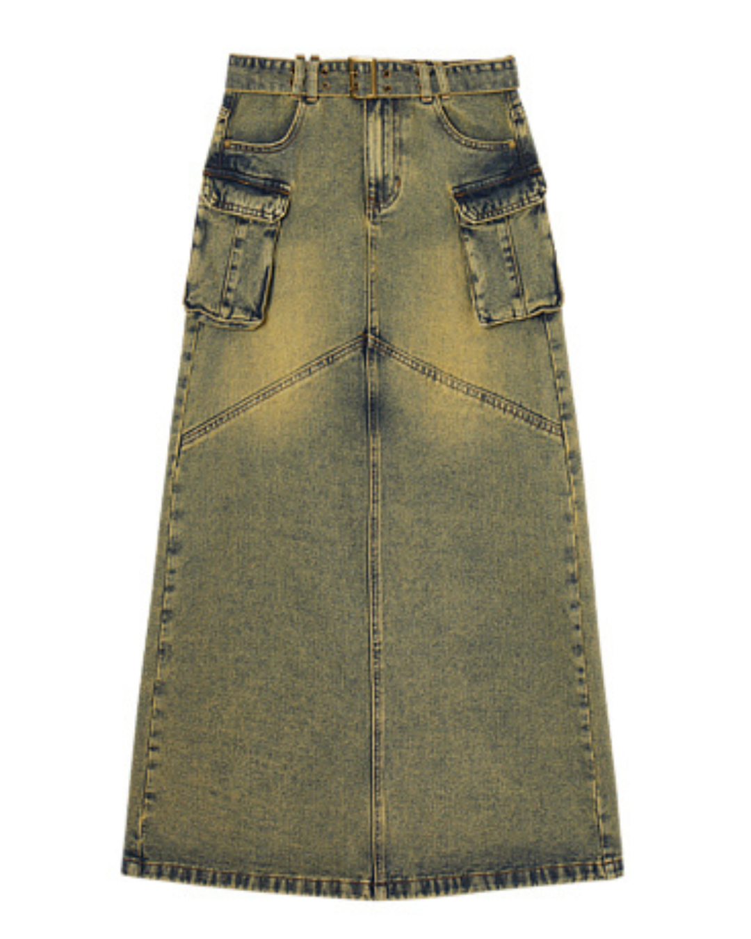 Aged Treatment Long Denim Skirt