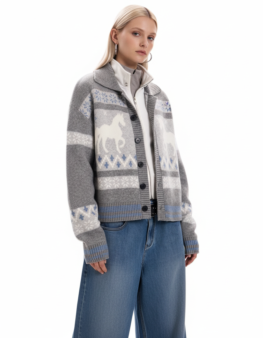 Nordic Horse Fair Isle Knit Cardigan