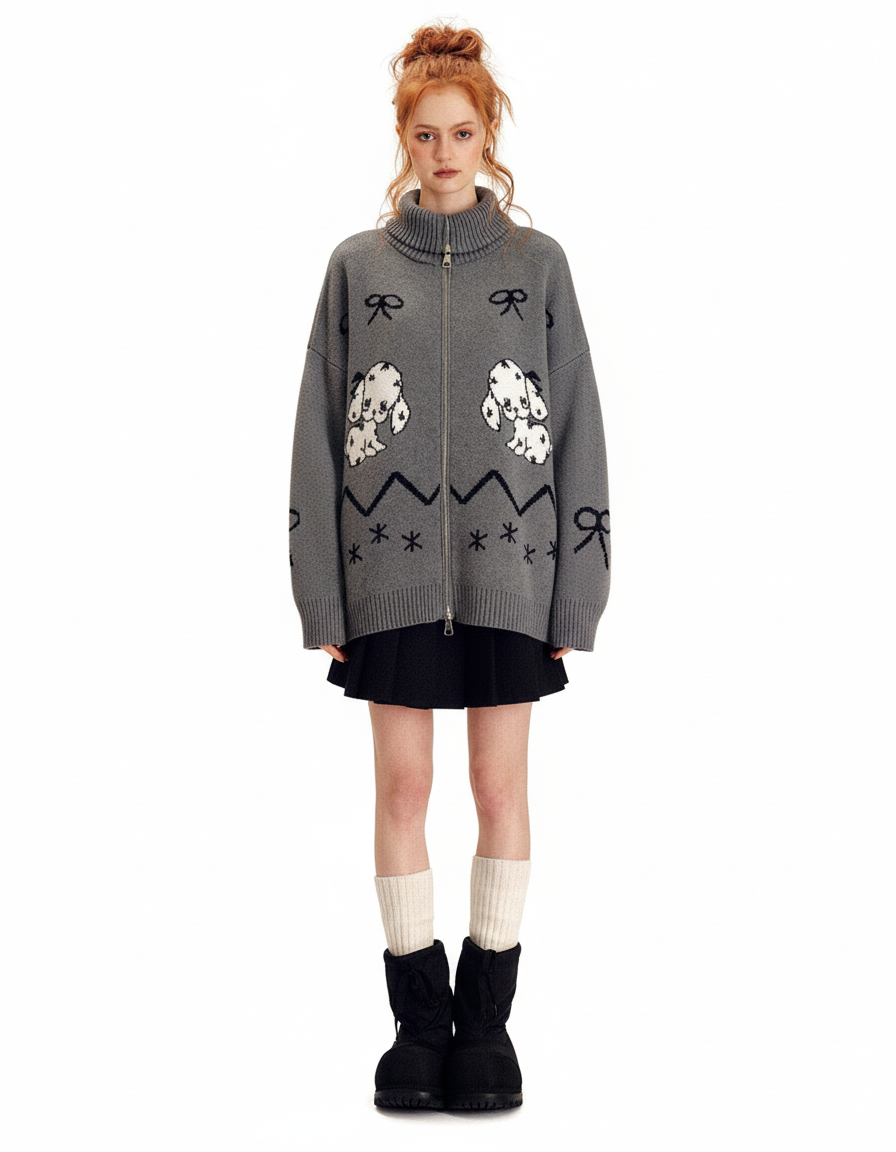 Playful Jacquard Zip Cardigan