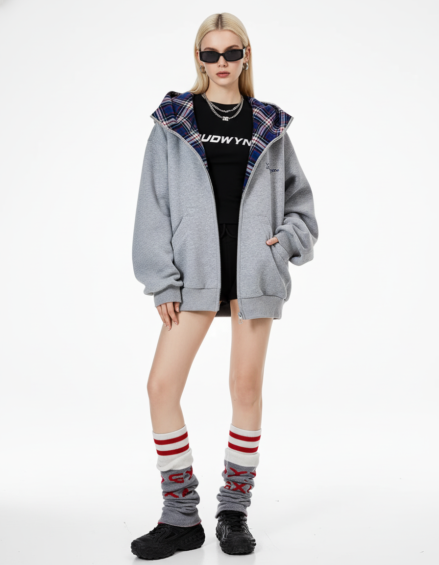 Check Inner Oversized Hoodie