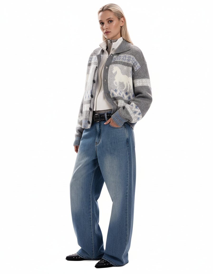 Nordic Horse Fair Isle Knit Cardigan