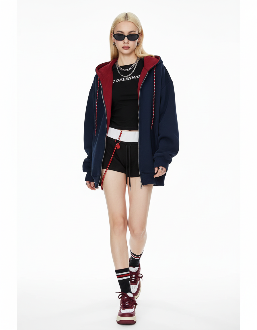 Contrast Zip Hoodie