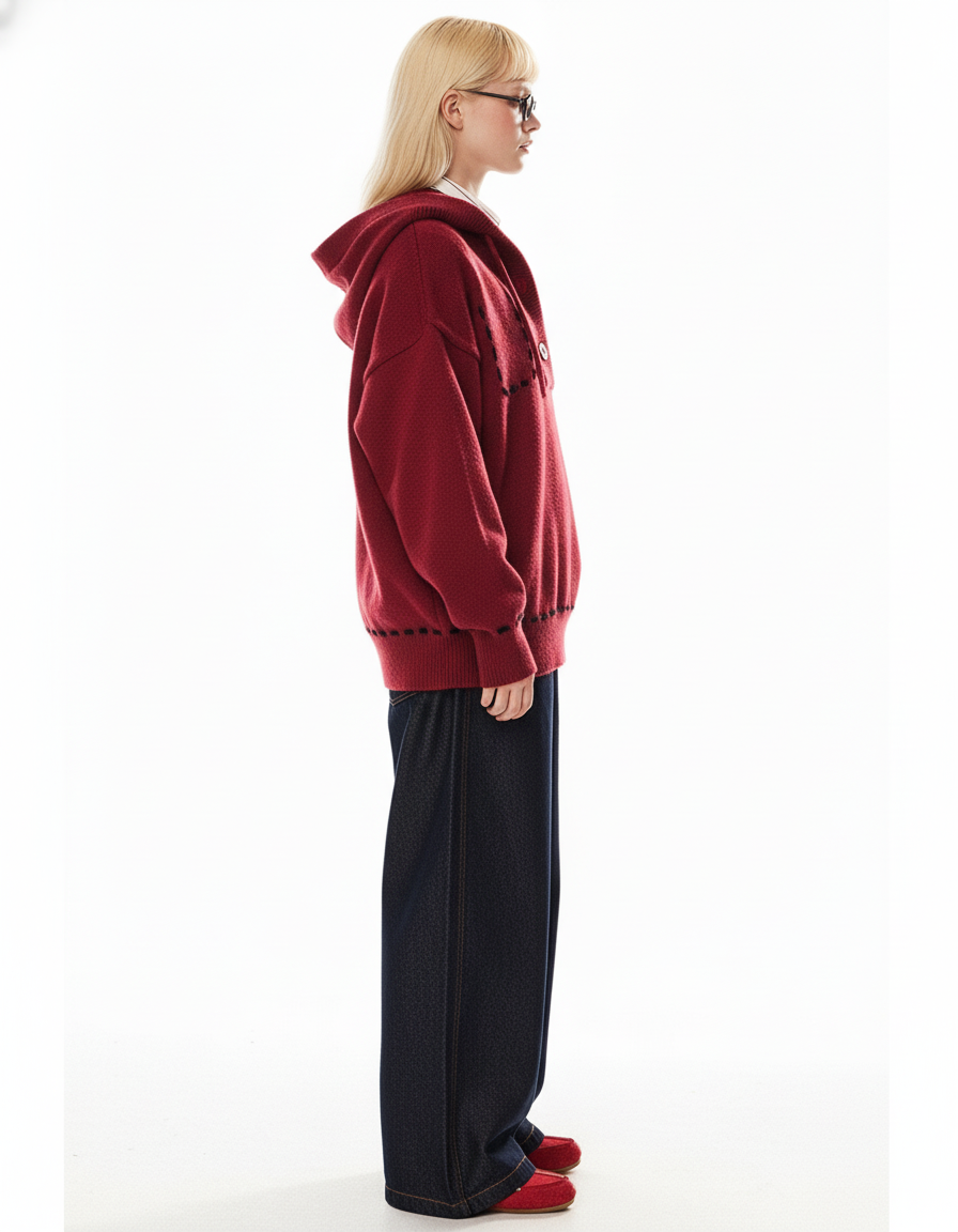 Stitch Detail Knit Hoodie