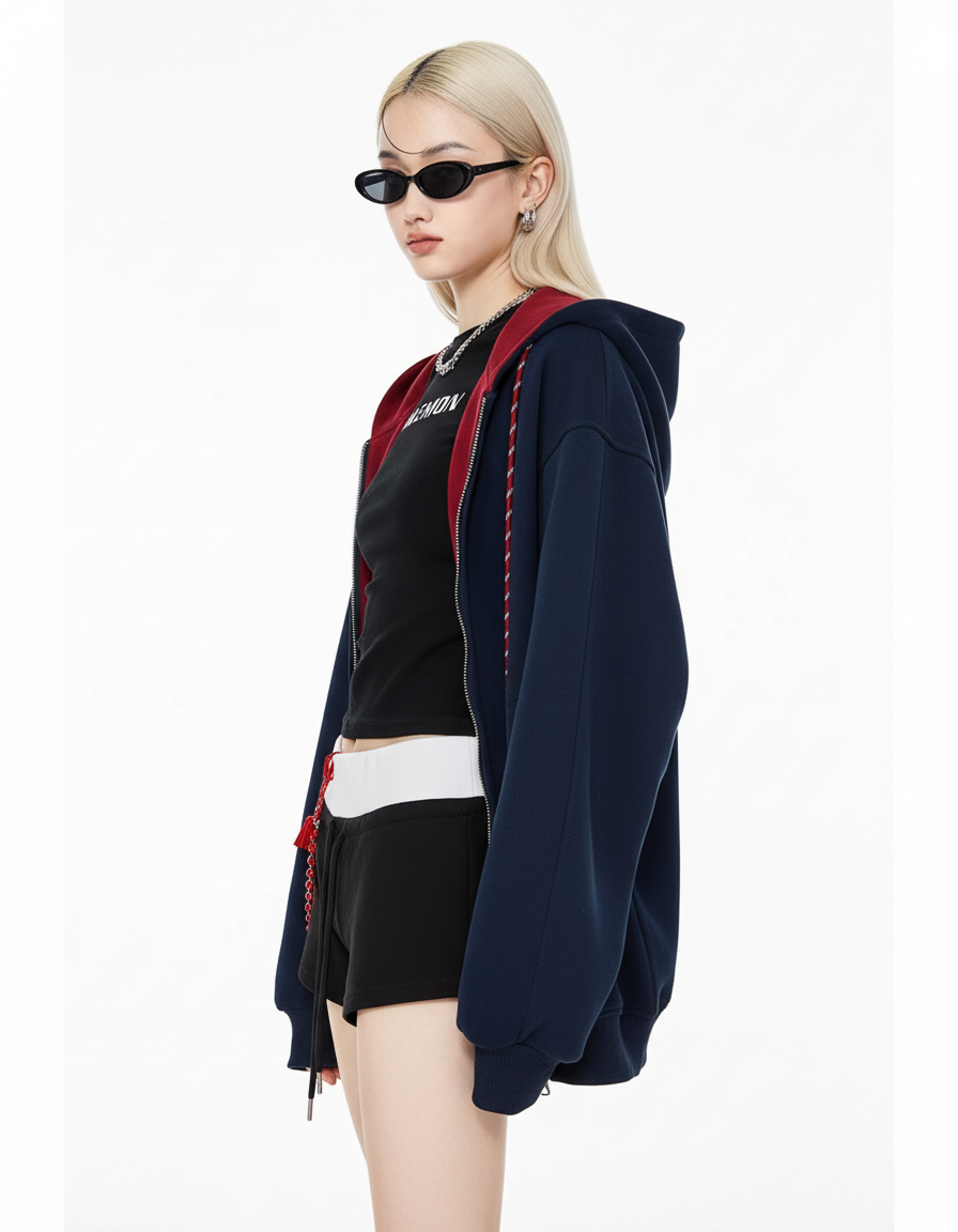 Contrast Zip Hoodie