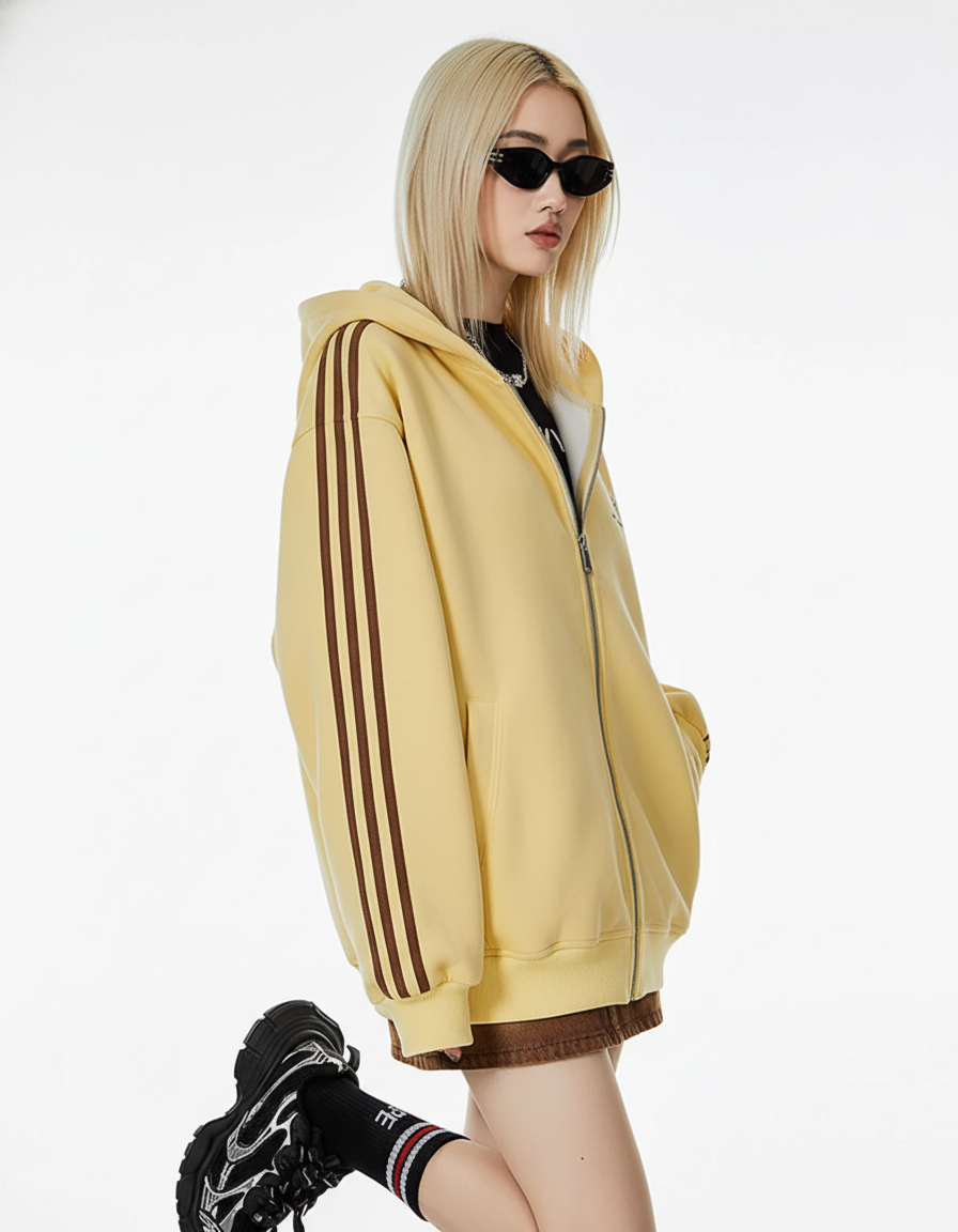 Cat Ear Line Track Zip Hoodie