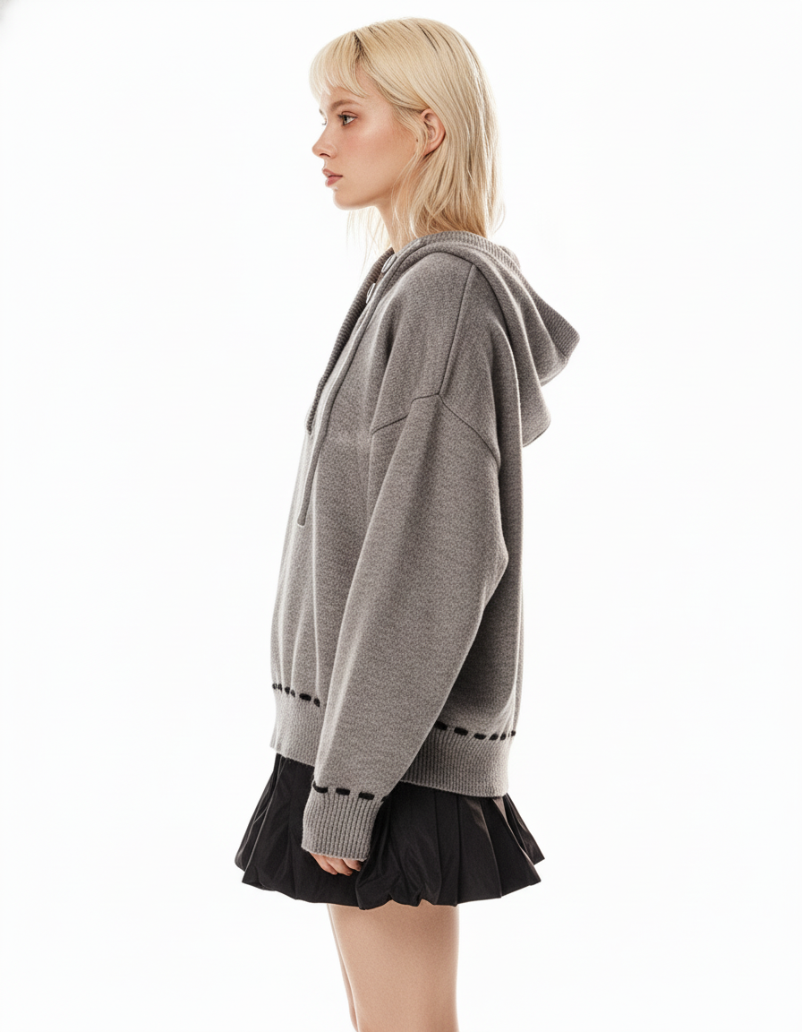 Stitch Detail Knit Hoodie