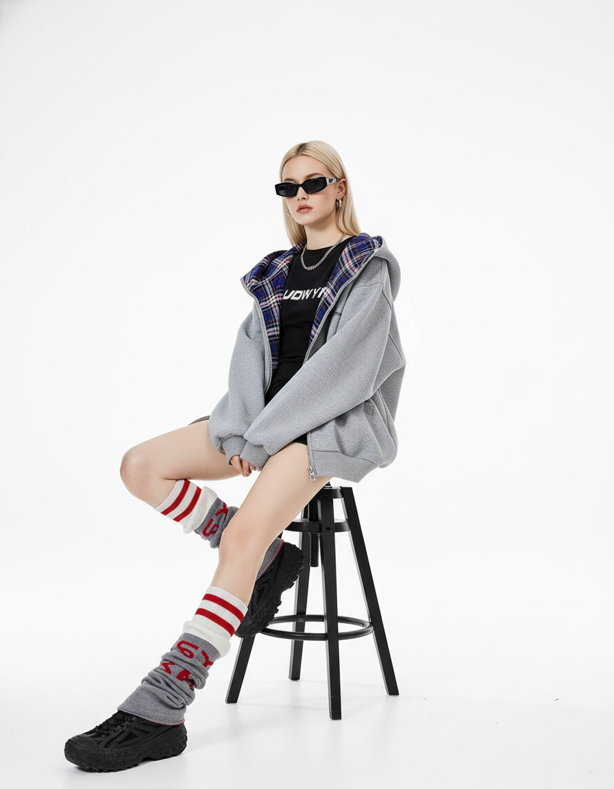 Check Inner Oversized Hoodie