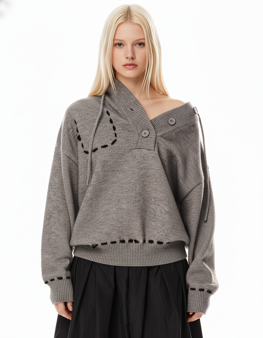 Stitch Detail Knit Hoodie