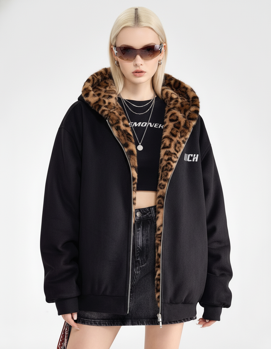 Leopard Lined Teddy Hoodie