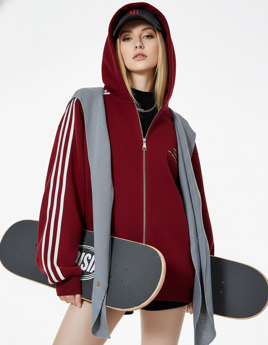 Cat Ear Line Track Zip Hoodie