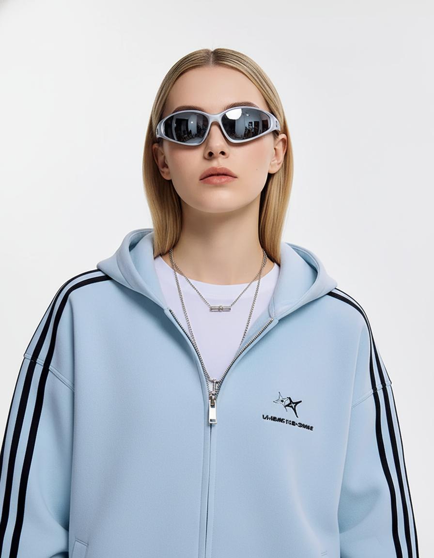 Cat Ear Line Track Zip Hoodie