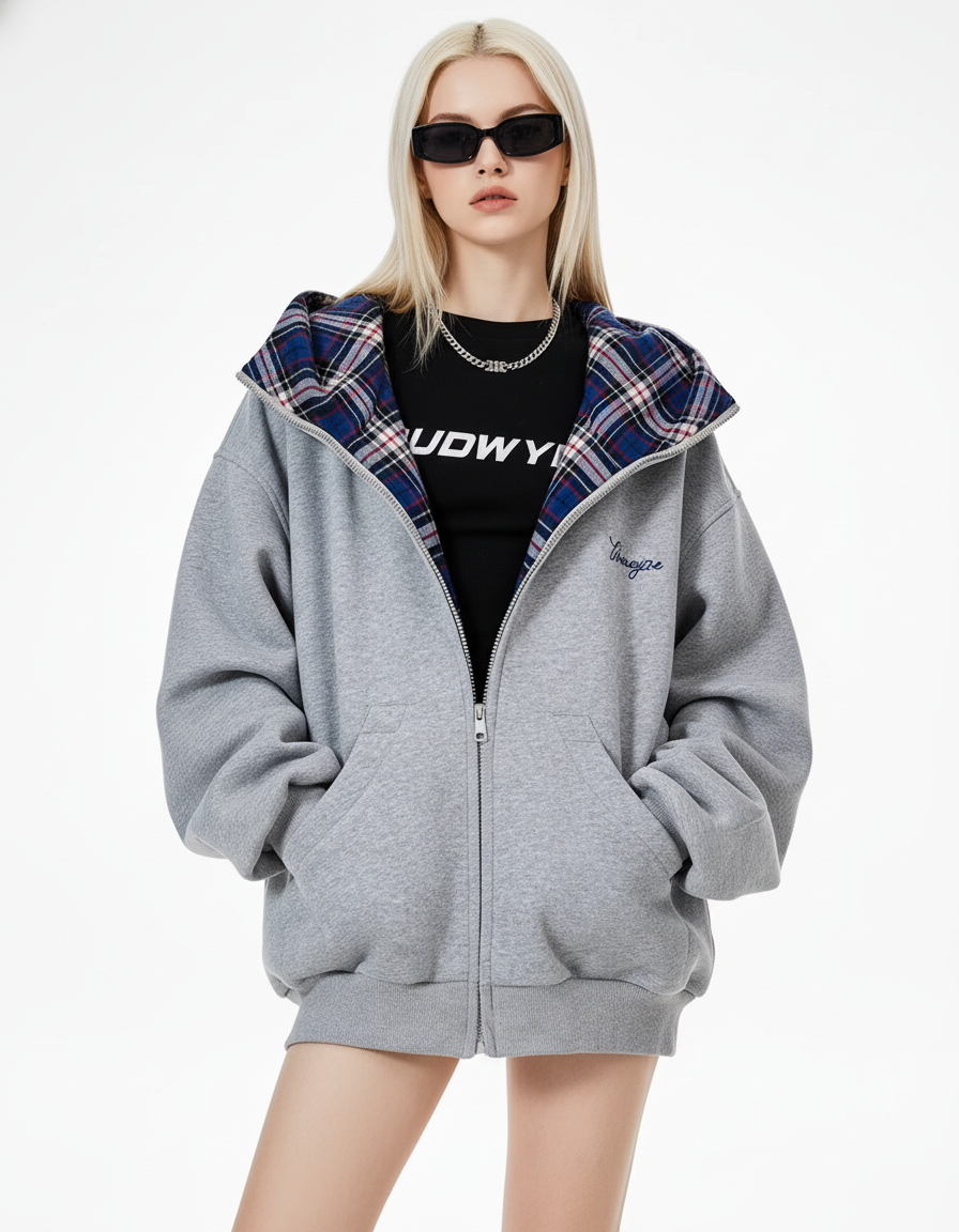 Check Inner Oversized Hoodie