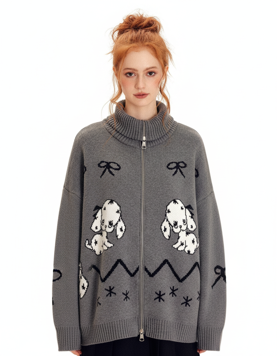 Playful Jacquard Zip Cardigan