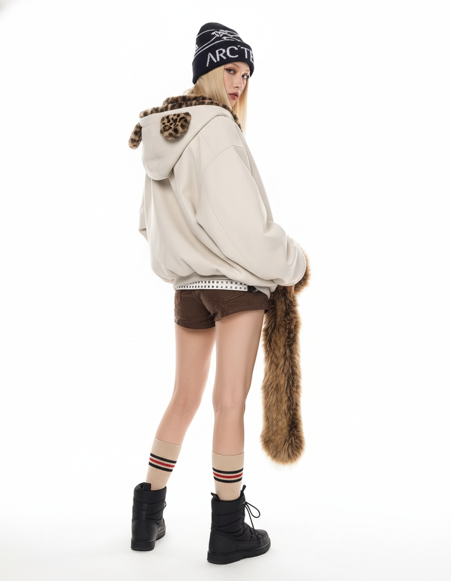 Leopard Lined Teddy Hoodie