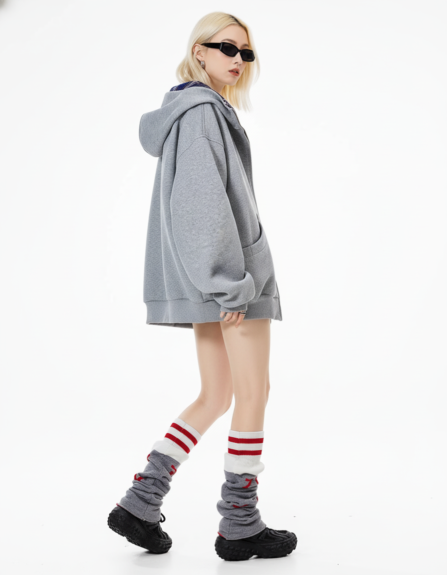 Check Inner Oversized Hoodie