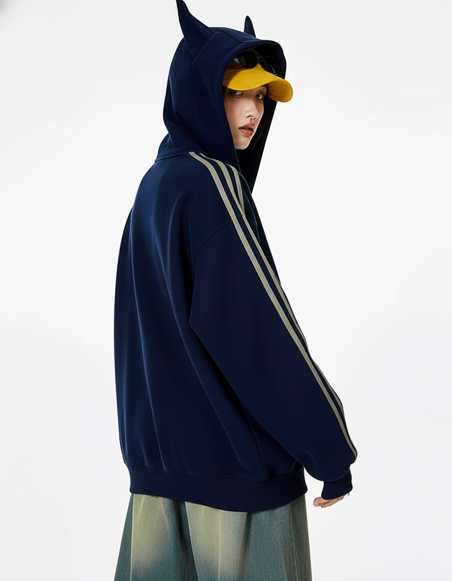 Cat Ear Line Track Zip Hoodie