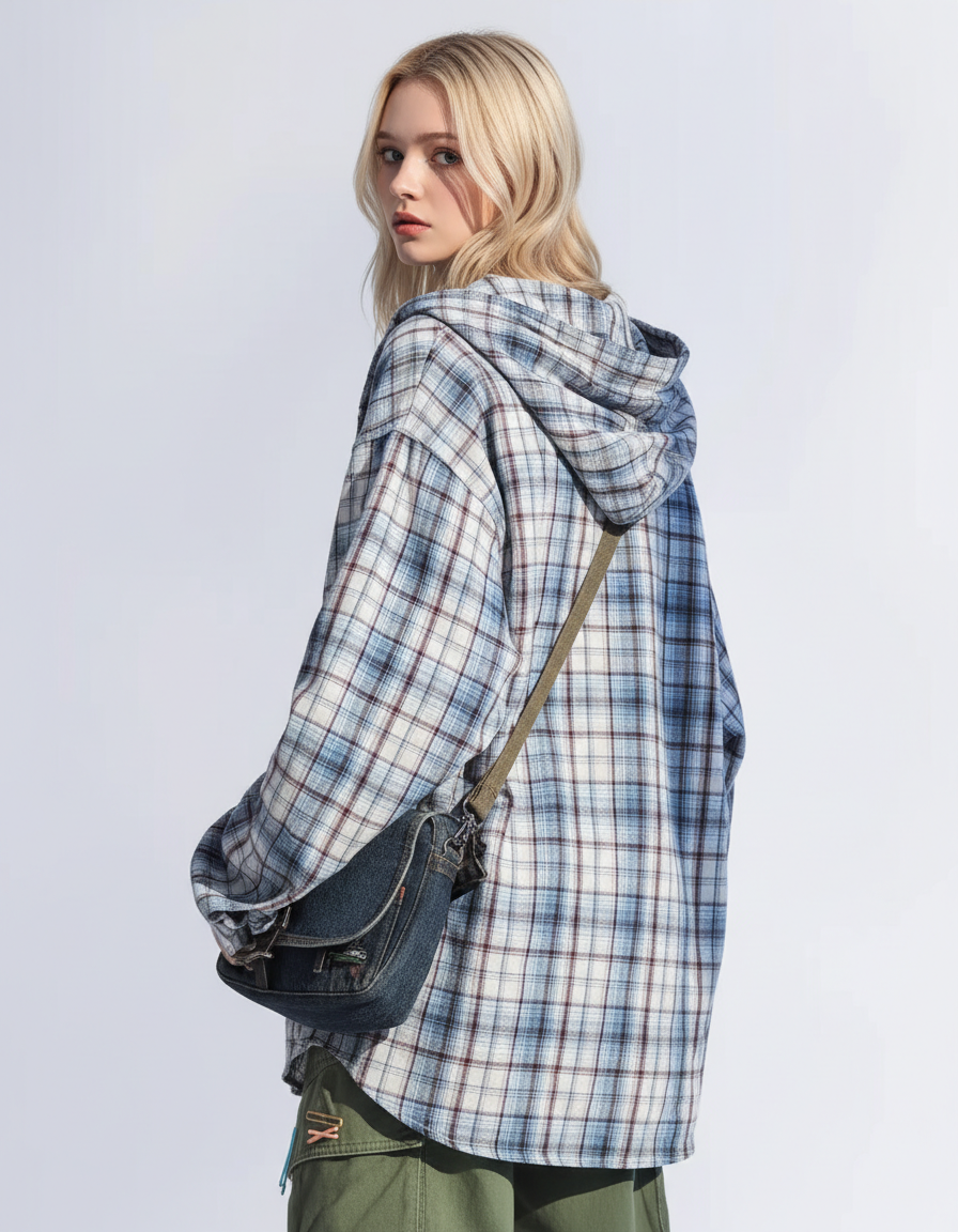 Shadow Check Hooded Over Shirt