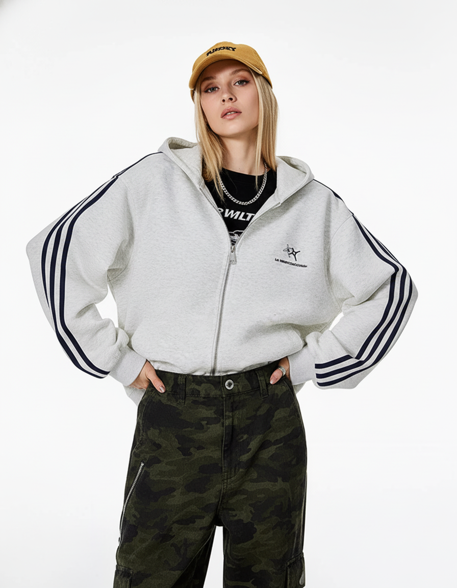 Cat Ear Line Track Zip Hoodie