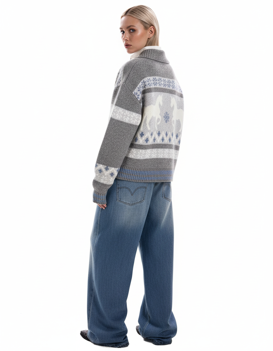 Nordic Horse Fair Isle Knit Cardigan