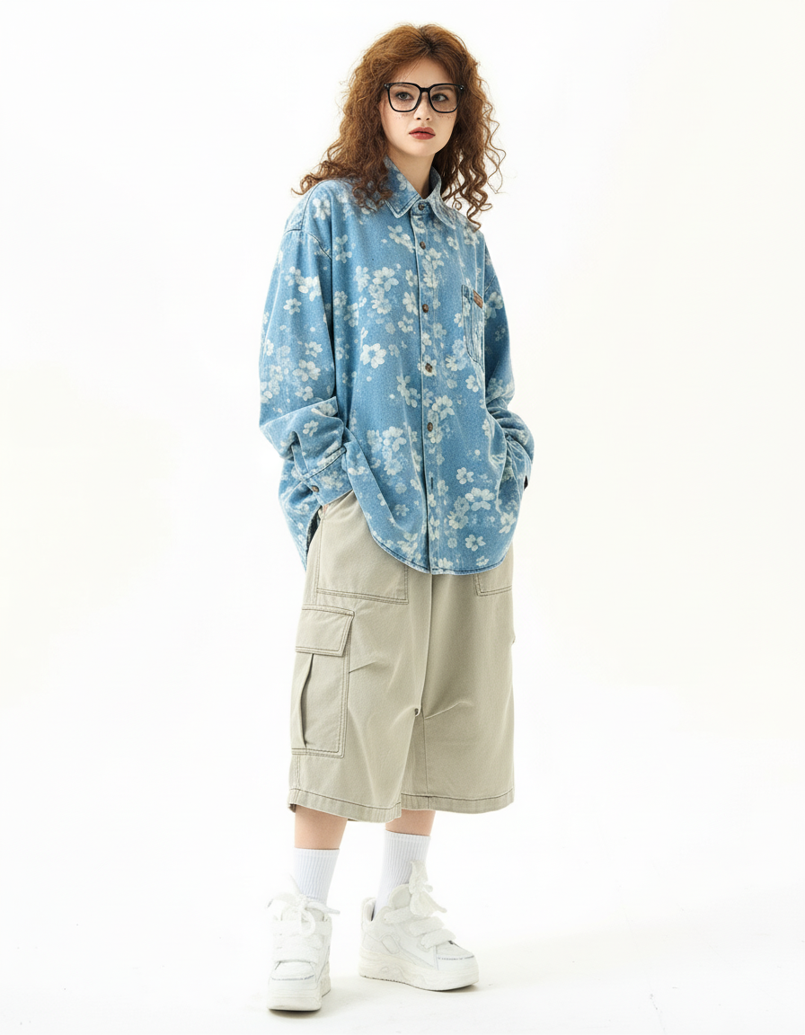 Floral Print Denim Shirt