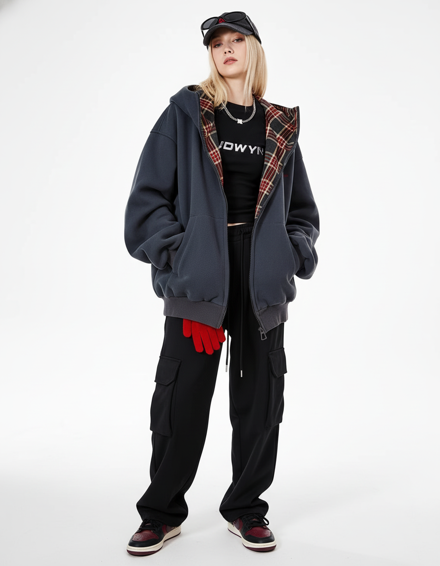 Check Inner Oversized Hoodie